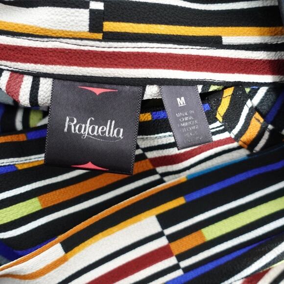 Rafaella Women’s Blouse Medium Geometric Stripe Print Multicolor Long Sleeve Top - Picture 2 of 6